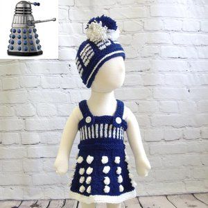 "Mommy's Little Dalek" Hand Knit Dress  3-6 Months
